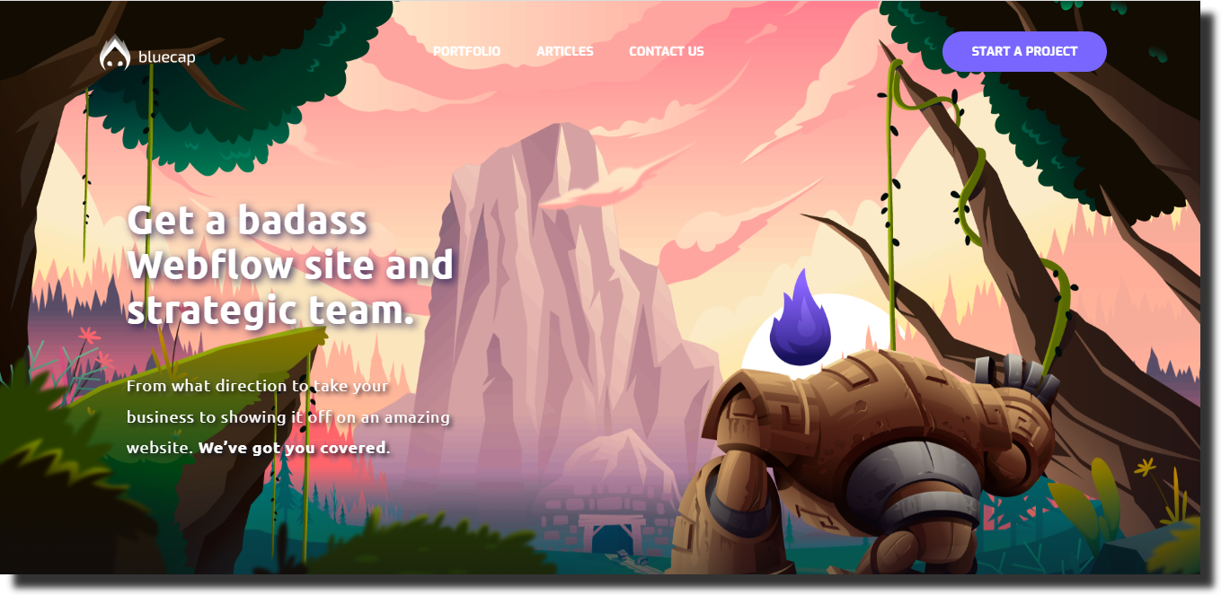 Homepage of website Bluecap