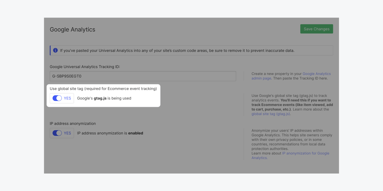 Configure Google Analytics to use the global site tag