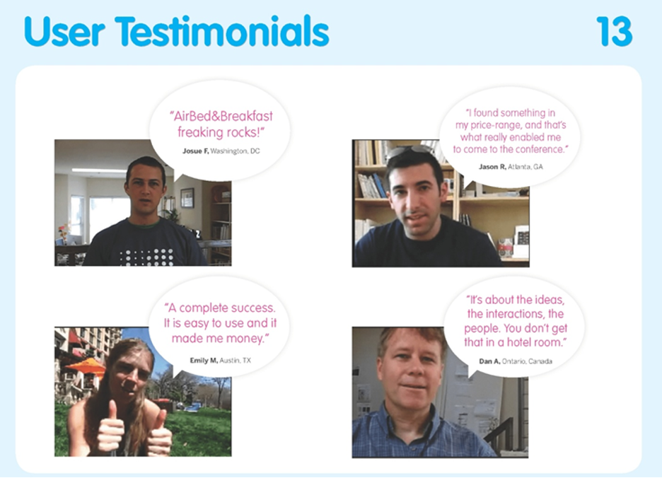Airbnb Pitch Deck Testimonial Slide