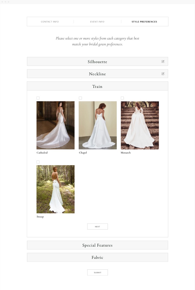 Bridal and Formal Web and UI Design