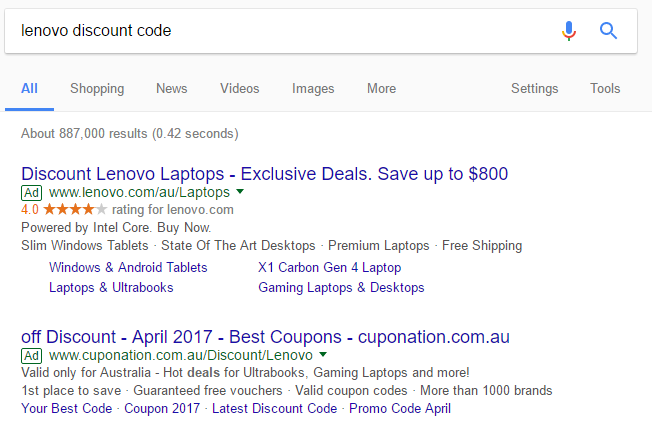 Figure 2 Lenovo winning the auction and working with Cuponation