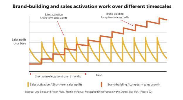 Brand building and activation effects are not generated by marketing campaigns in the same way across time.