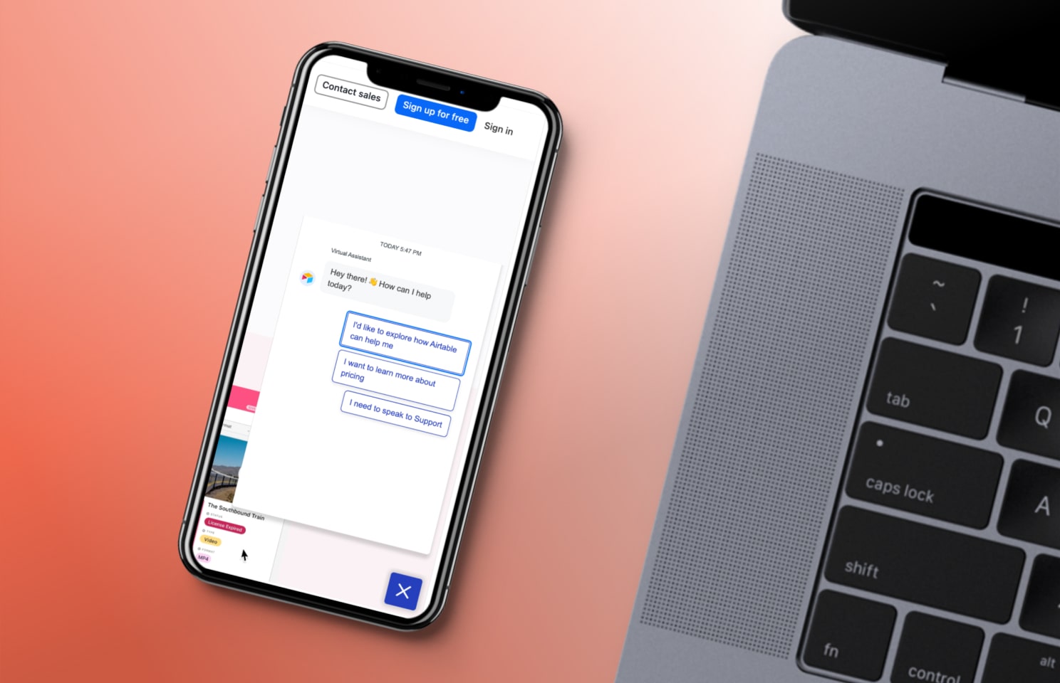Mobile mockup with Airtable Chatbot