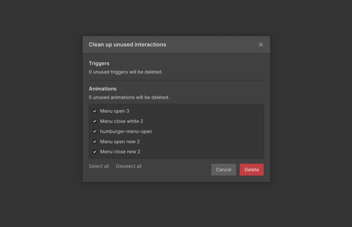 Deleting interactions inside Webflow Designer