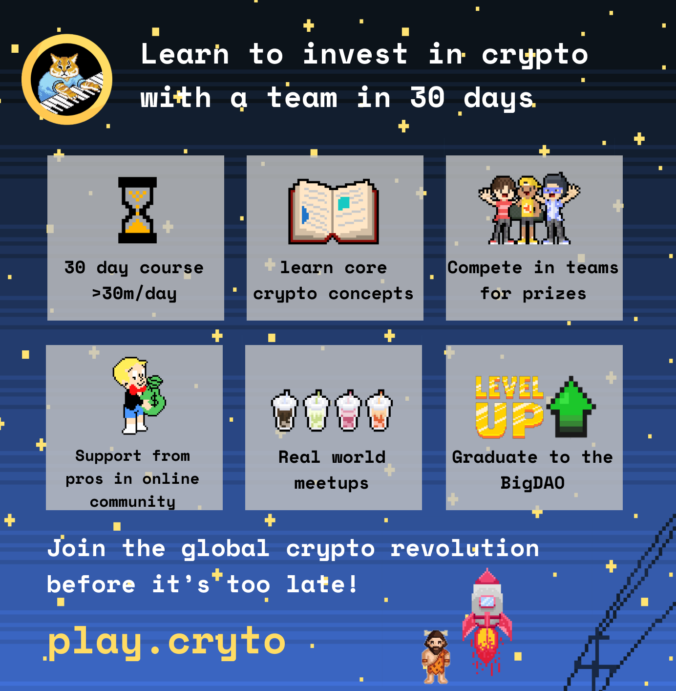 Play.crypto - The most engaging way to learn how to invest in crypto. Learn  by doing with skin in the game!