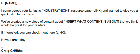 resource page link outreach email example