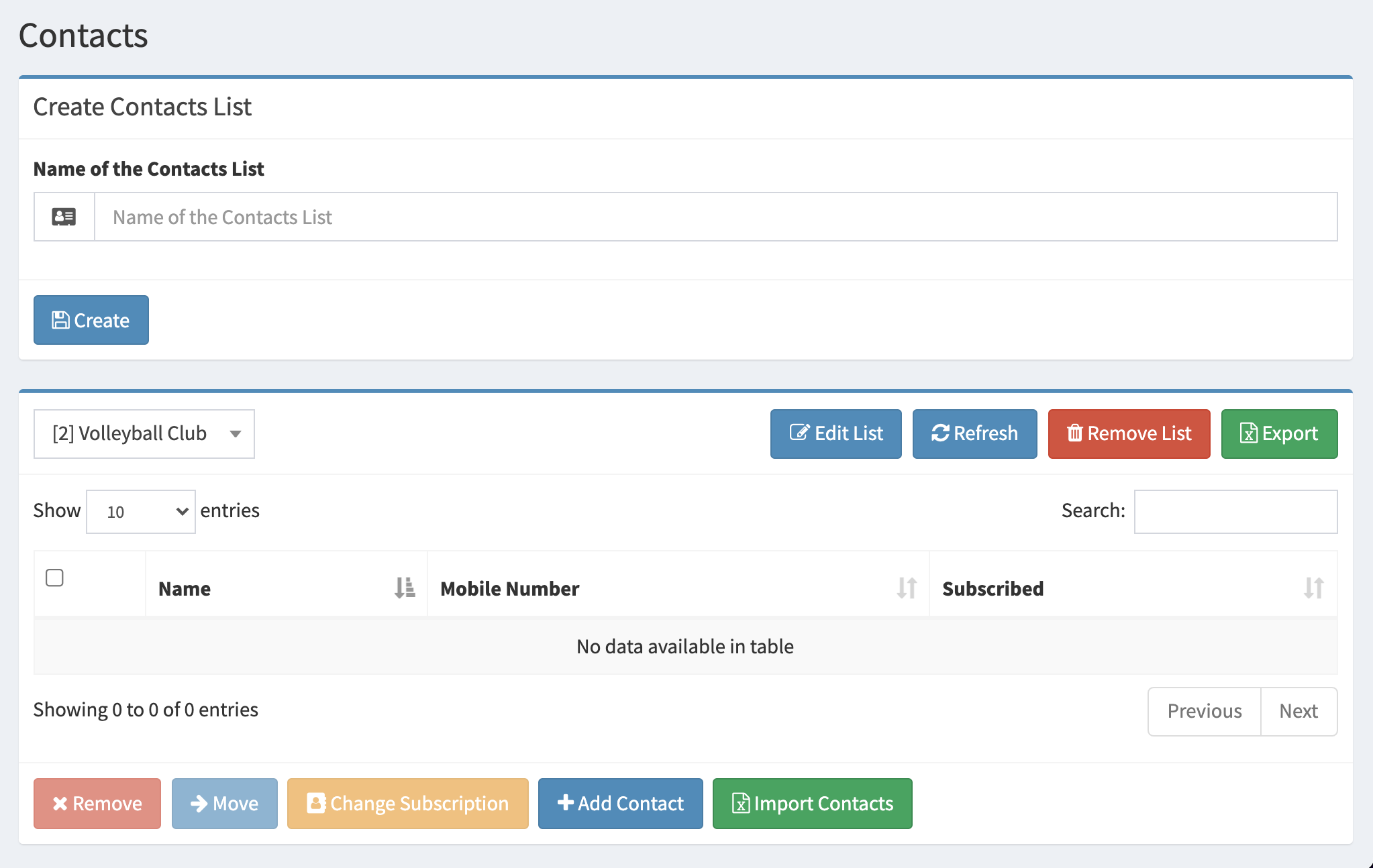 Contacts screenshot