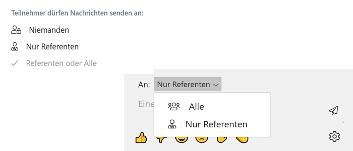 Chat Nachrichten an den Referenten