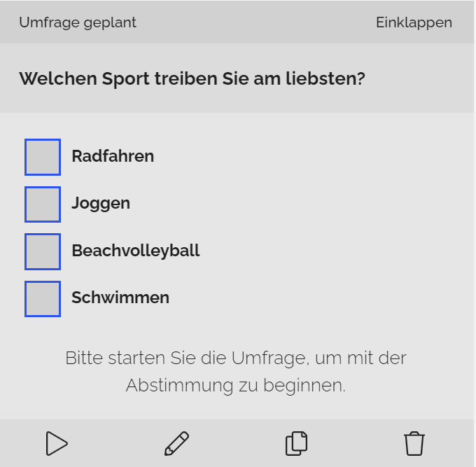 Frage innerhalb einer Umfrage auf STREAMBOXY