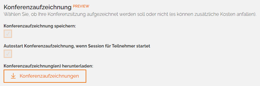 Einstellungen für die Konferenzaufzeichnung in der STREAMBOXY Backstage