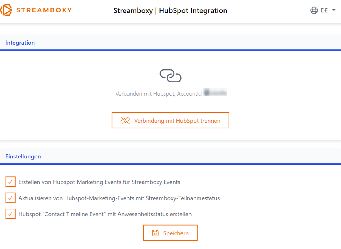 Einstellungen nach der Verbindung mit HubSpot