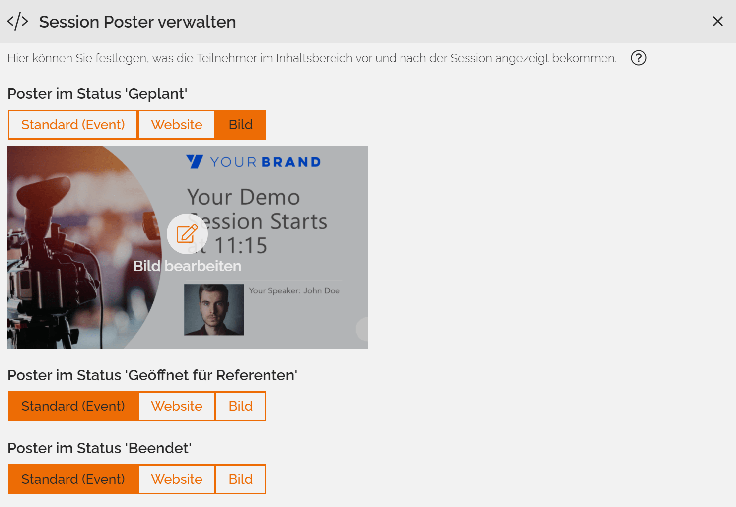 Verwaltung von Session Postern in der STREAMBOXY Backstage