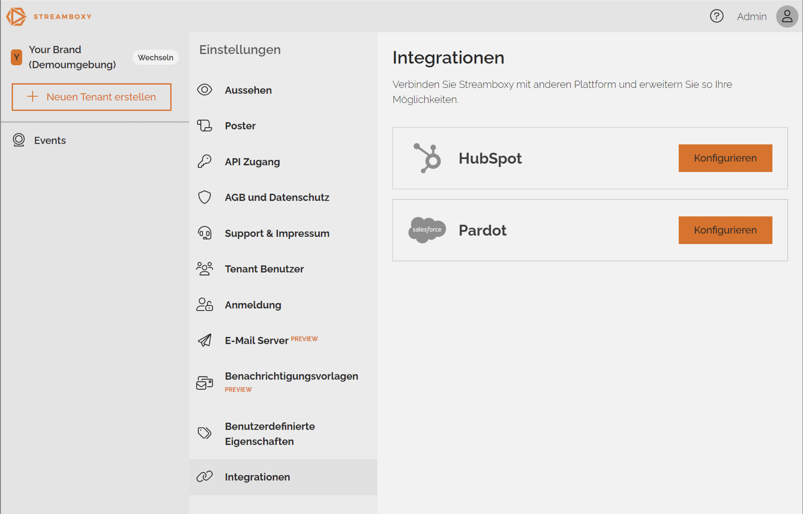 Konfiguration der STREAMBOXY-Pardot Integration in der STREAMBOXY Backstage