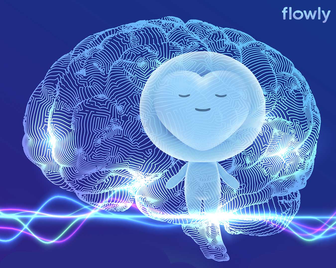 Ebbi experiencing the brain benefits of humming against a dark blue background.