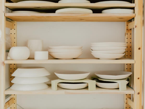 Plates on a shelf