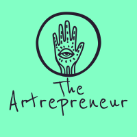 The artrepreneur logo. a decorative hand on a turquoise background 