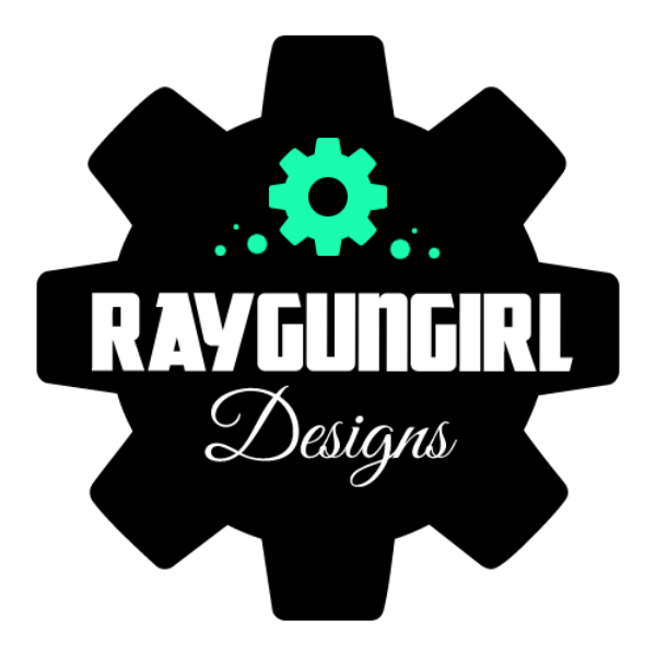 RayGunGirl Designs logo, a decorative gear/cog