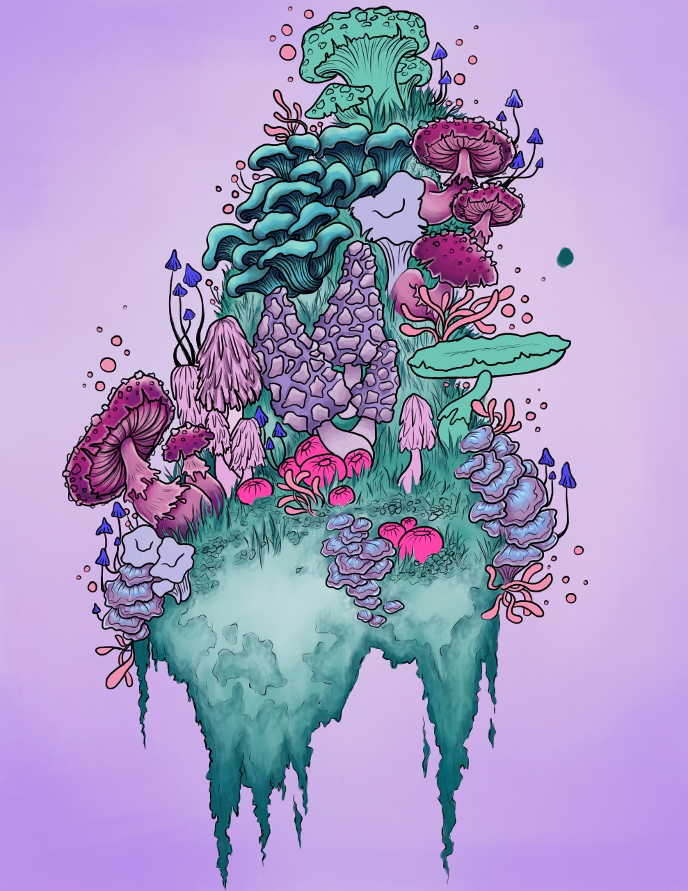 A floating island covered in fantastical mushrooms