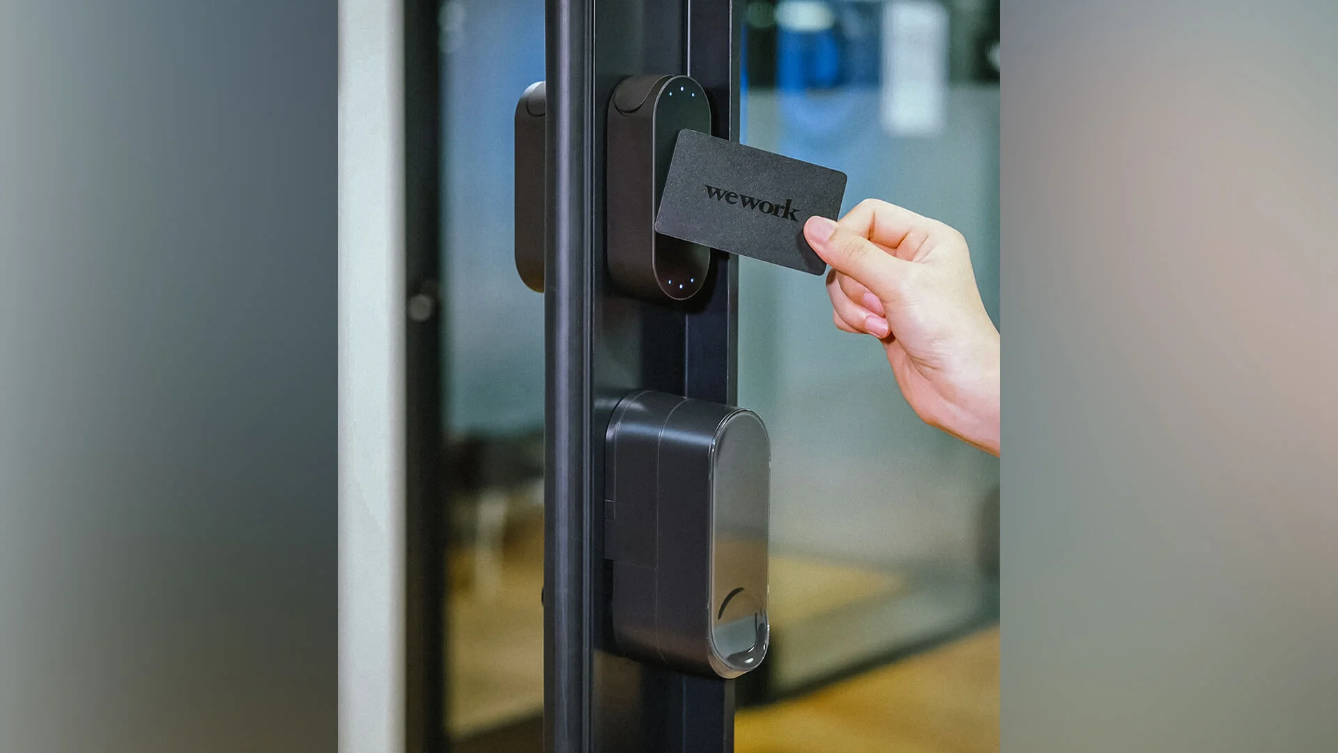 The bitlock PRO in the WeWork offices with the bitreader+ above it