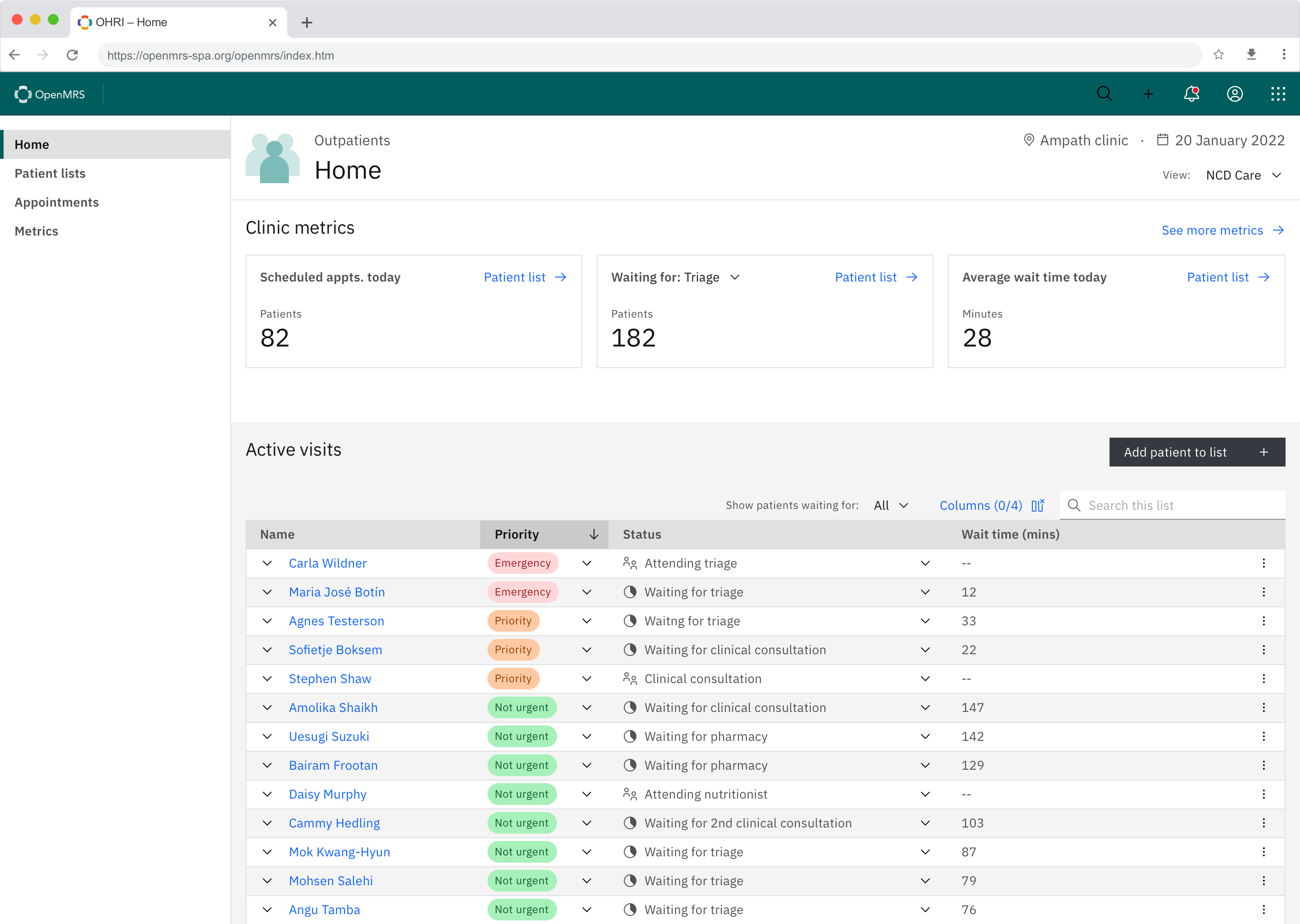 Desktop screenshot of OpenMRS 3