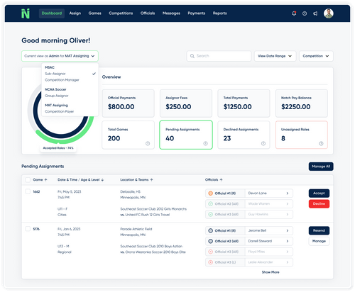 Notch :: Referee Scheduler, Referee Assignor and Payment Tools