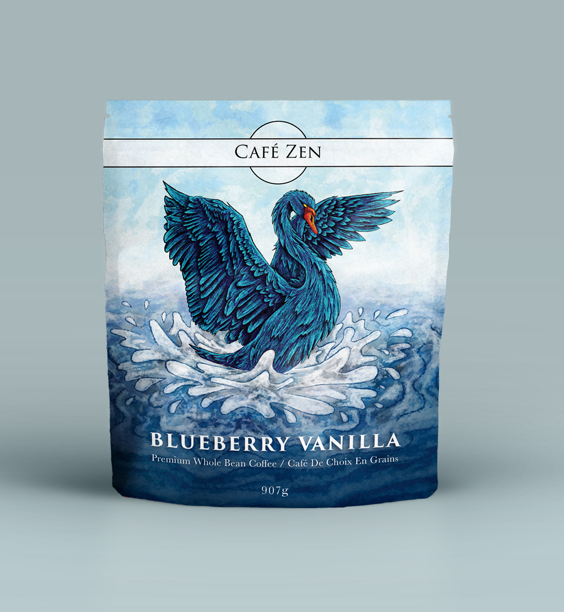 Mockup of swan illustration on a coffee bag