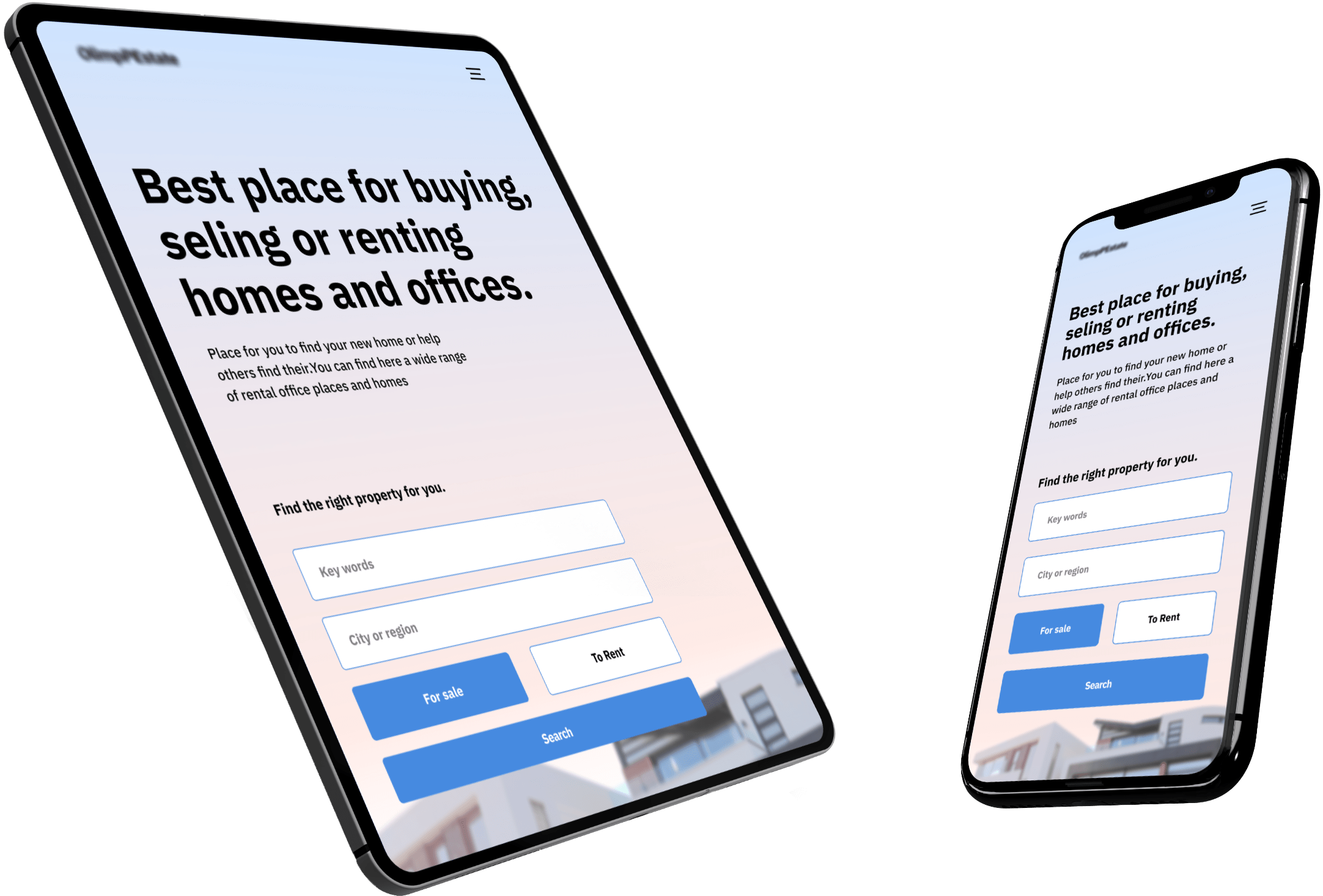 Tablet and mobile with a screen form real estate web design project.