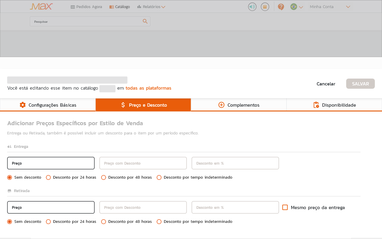 Detalhe da adição e edição de itens no editor de cardápio dentro do Max