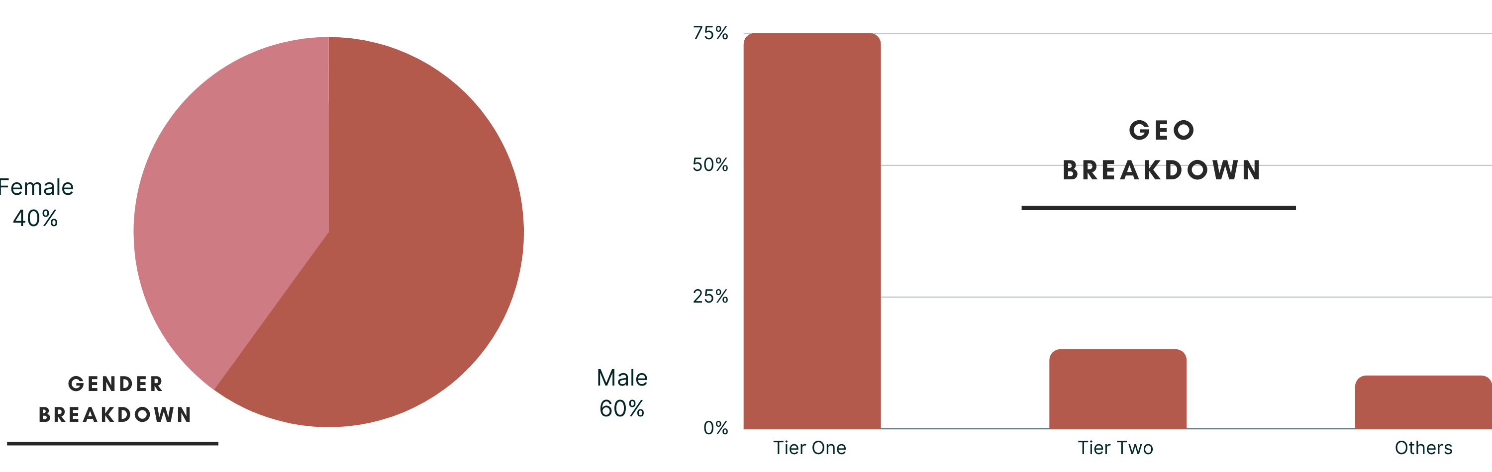 graph with a breakdown of user base according to geo and gender