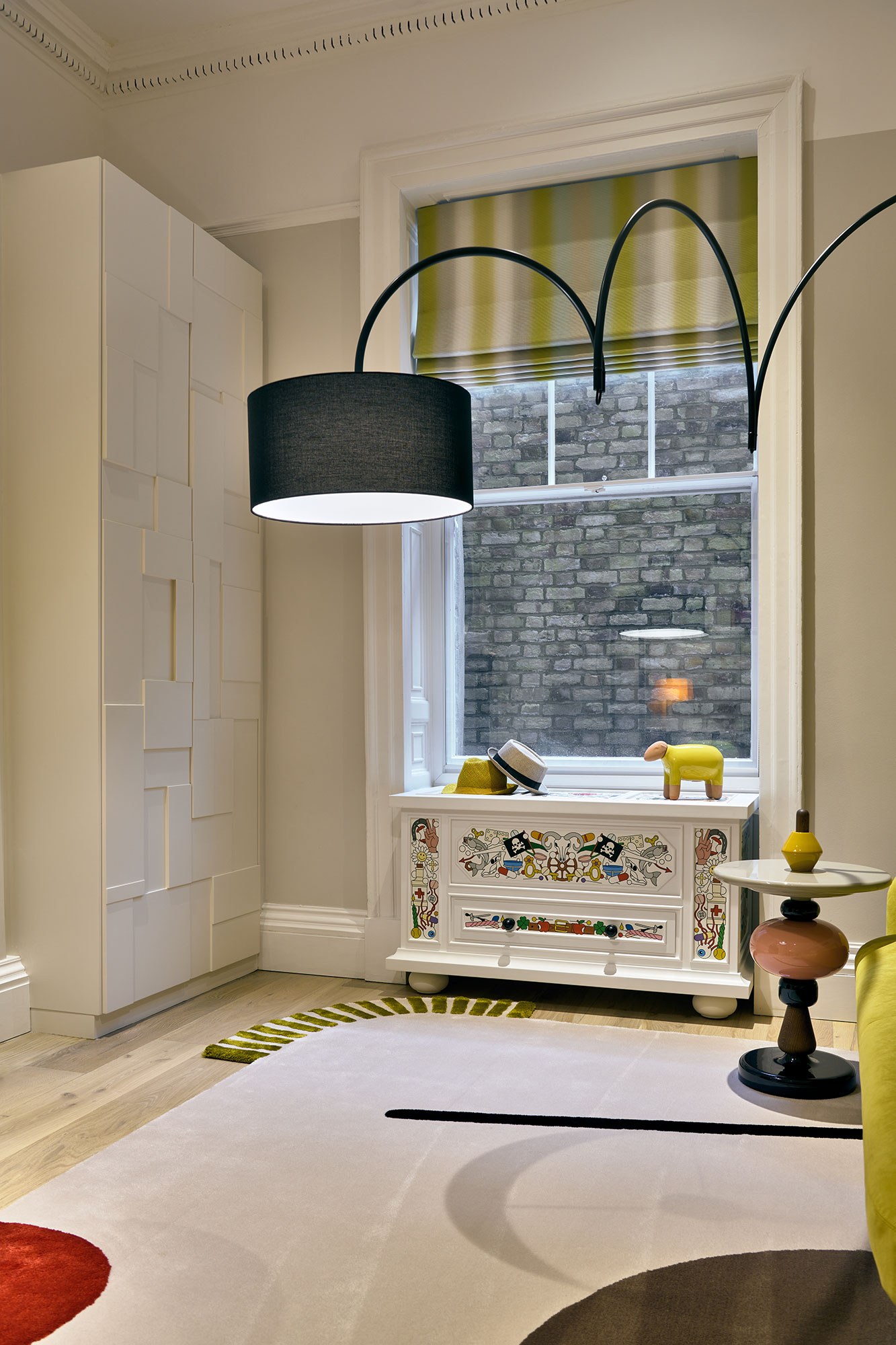guest bedroom with designer pieces
