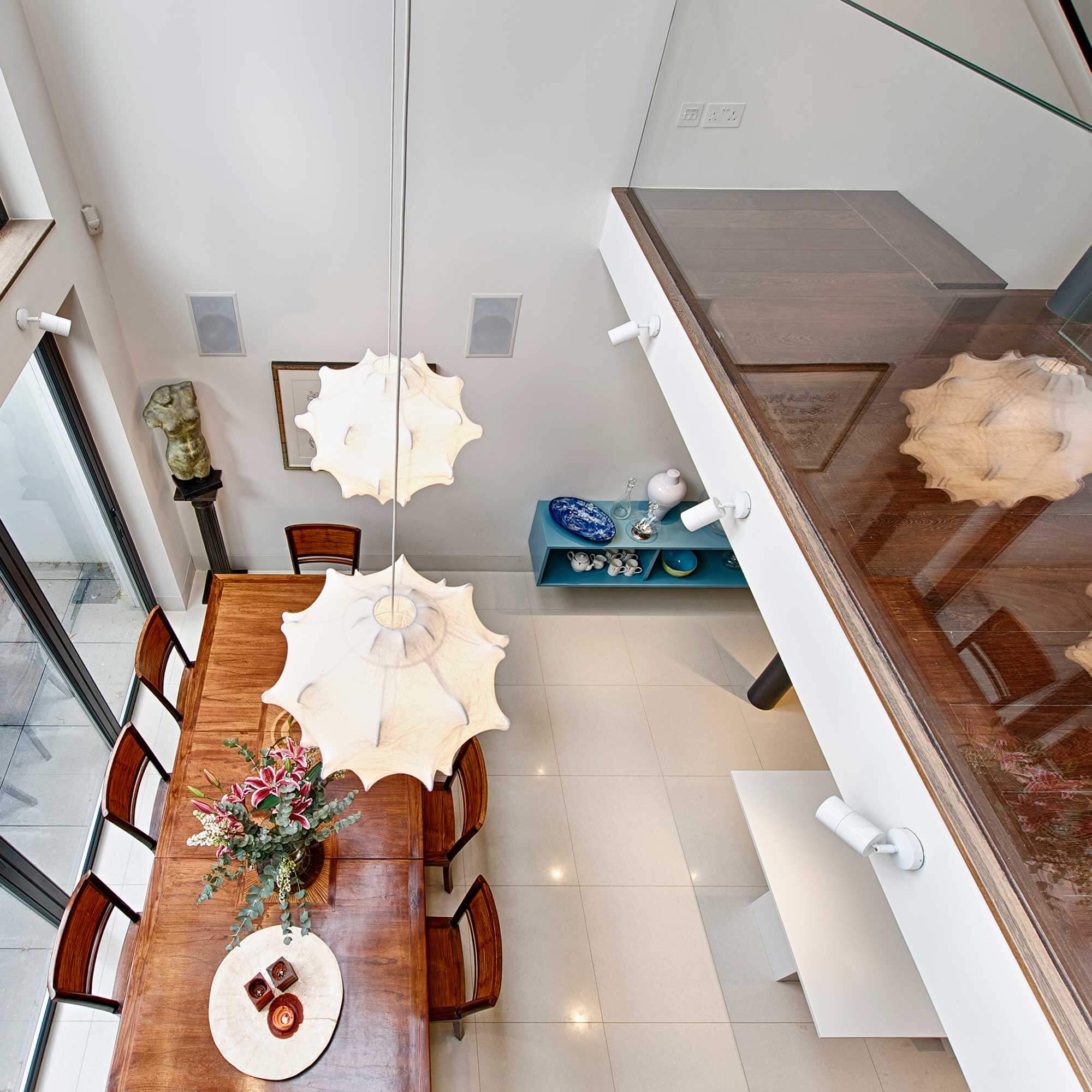 contemporary double height dining area