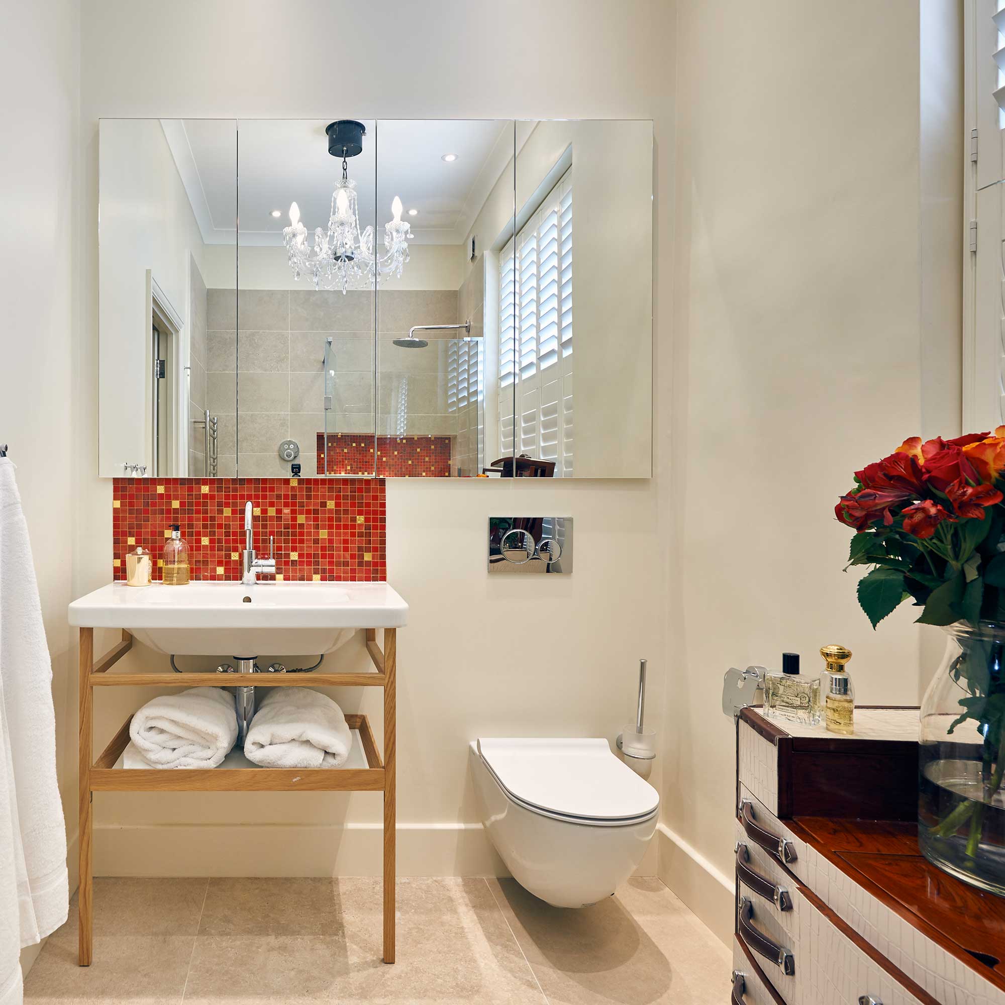 traditional bathroom with orange tiles
