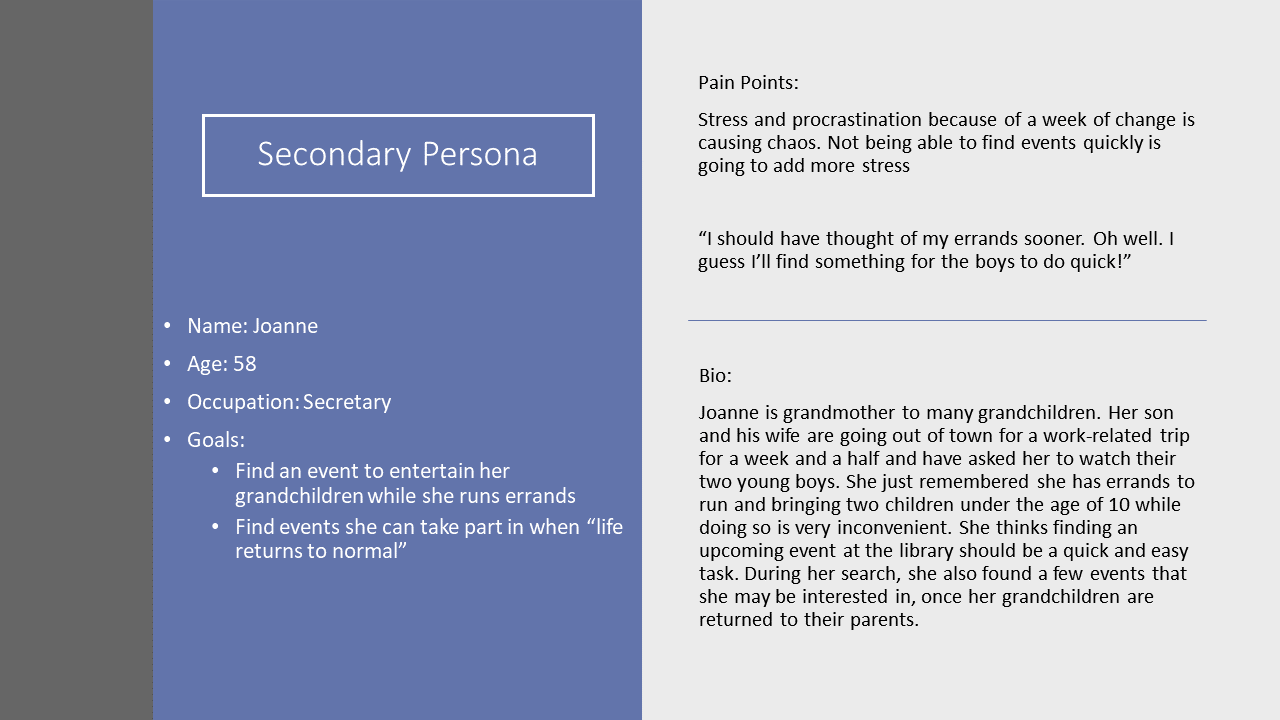 A slide displaying a secondary persona