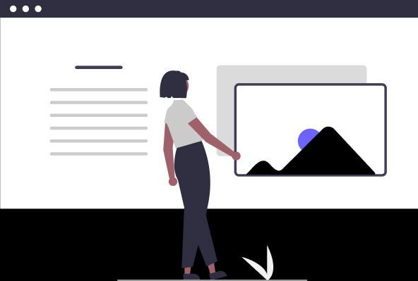 Vector image of a lady in front of a white board showing the initial planning stages of web design