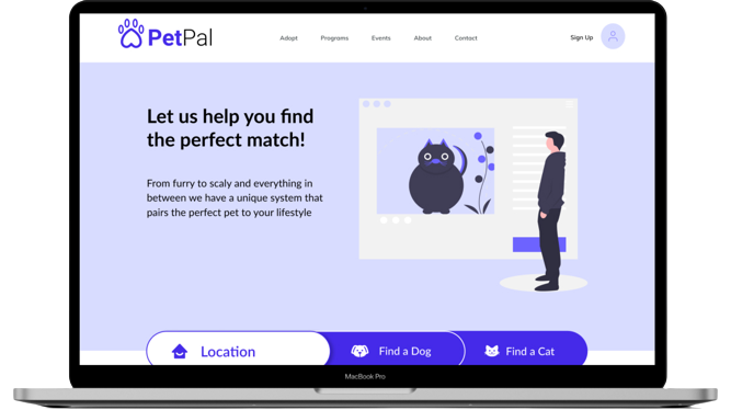 Pet pal hi fidelity mockup shown on macbook