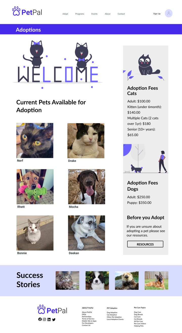 Pet pal welcome page final design, entire layout shown