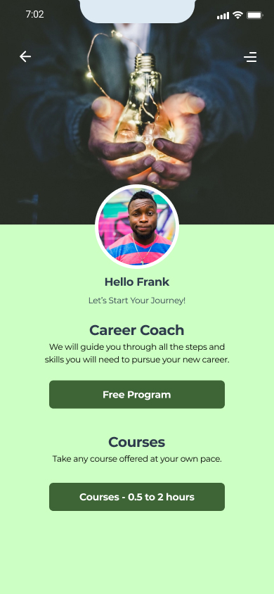 Tank top phone application welcome screen.