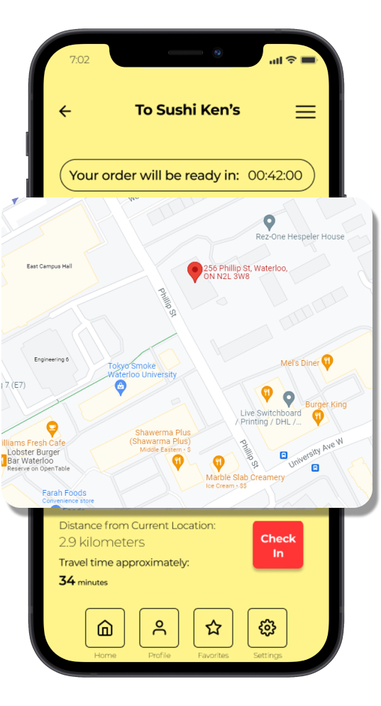 Happy Eats app with emphasis on the map.