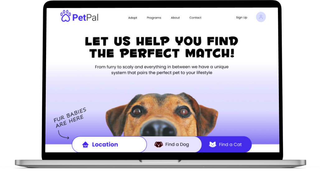 Petpal home page mock pon a mac book