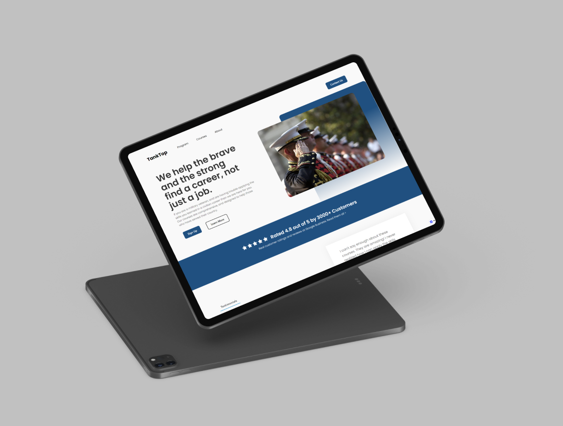 Tank top mock up of home page on ipad