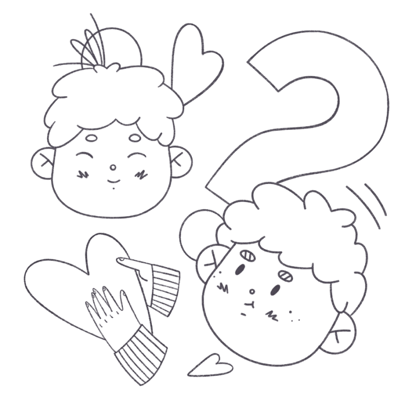 Abstract illustration of two persons holding question mark.