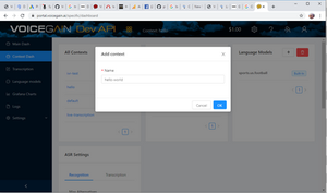 Creating new Context in Voicegain Web Portal