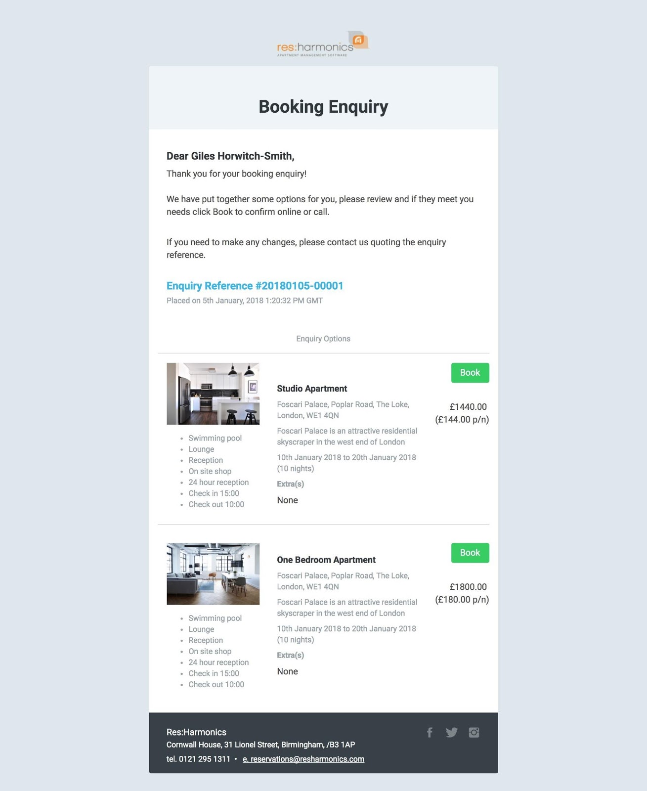 Booking Enquiry
