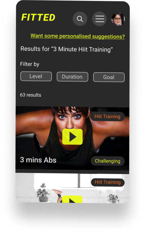 Hi-fidelity mobile screen: search results