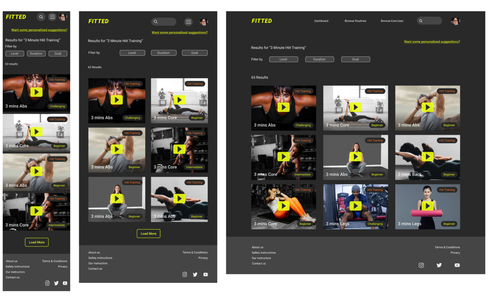 Screenshots of the search results page in mobile, tablet and desktop formats.