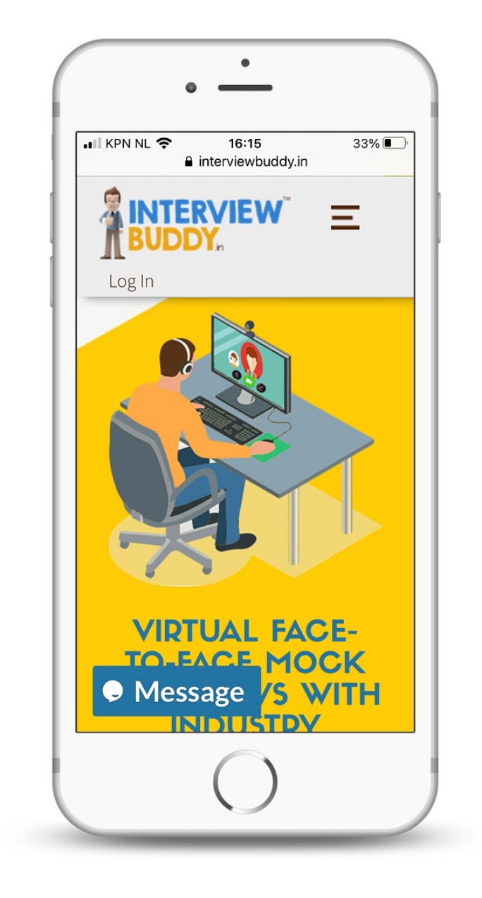 Iphone mockup of Interview buddy homepage