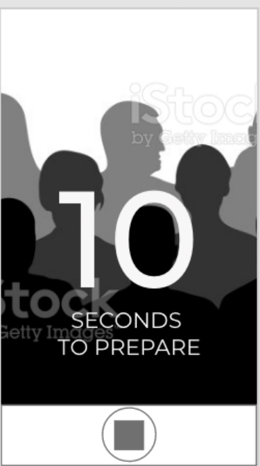 Mid fidelity mobile wireframe showing image of simulation during a recording by the user