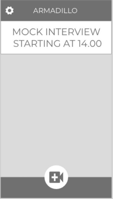 Mid fidelity wireframe showing video call tool open whilst user waits for a mock interview to start