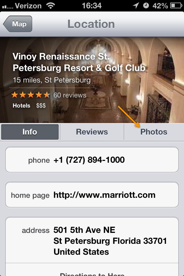 Apple Maps Yelp Hotel Listing