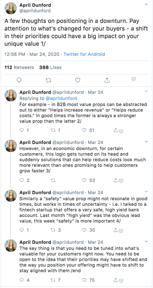 screenshot of tweets about marketing in the long term